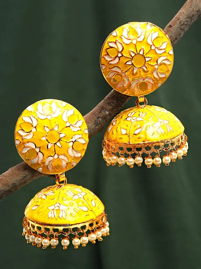 Yellow Chimes Yellow Chimes Meenakari Jumka Earrings with Ethnic Design Gold Plated Traditional Beads for Women and Girls Rings