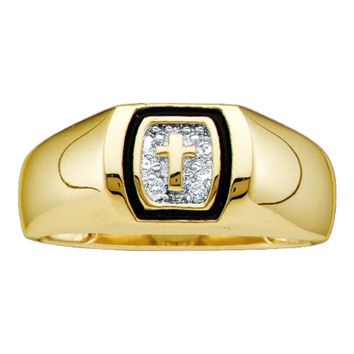 10kt Yellow Gold Mens Round Diamond Christian Cross Band Ring 01 Cttw mayamila Rings 10kt Yellow Gold Mens Round Diamond Christian Cross Band Ring 01 Cttw mayamila Rings