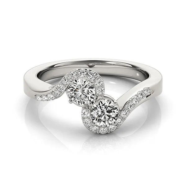 14k White Gold Curved Band Style Two Diamond Ring 58 cttw MayaMila Rings