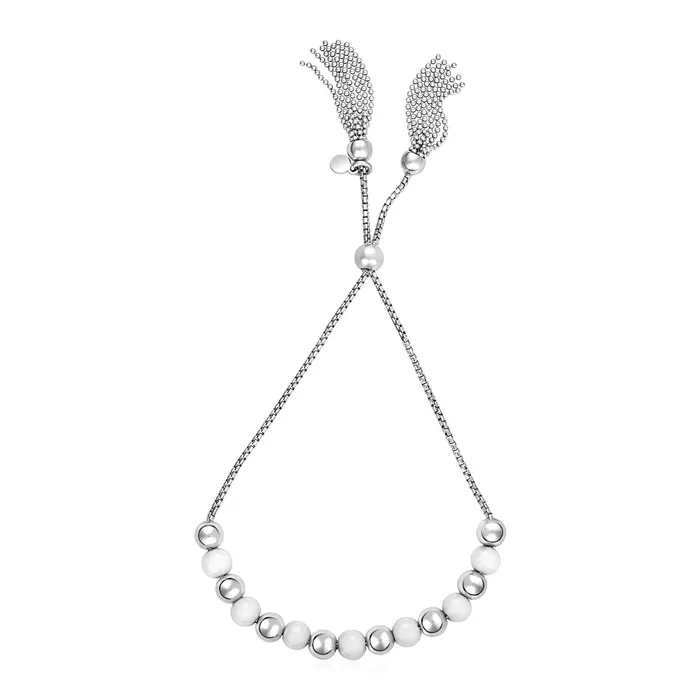 Bracelets MayaMila Adjustable Bead Bracelet with White Agate in Sterling Silver Bracelets MayaMila Adjustable Bead Bracelet with White Agate in Sterling Silver