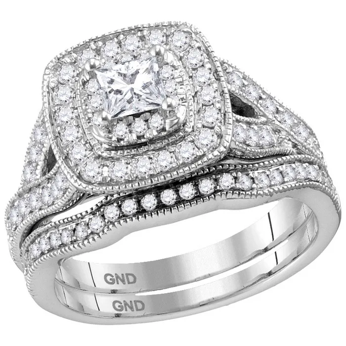 mayamila Rings 14kt White Gold Womens Princess Diamond Halo Bridal Wedding Engagement Ring Band Set 116 Cttw mayamila Rings 14kt White Gold Womens Princess Diamond Halo Bridal Wedding Engagement Ring Band Set 116 Cttw