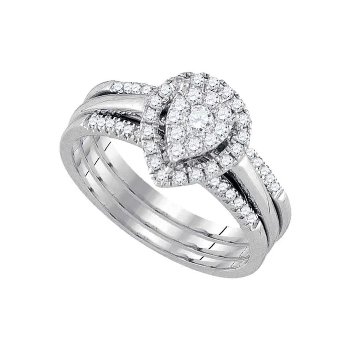 Rings 14k White Gold Round Diamond Teardrop Cluster 3Piece Bridal Wedding Engagement Ring Set 12 Cttw mayamila Rings 14k White Gold Round Diamond Teardrop Cluster 3Piece Bridal Wedding Engagement Ring Set 12 Cttw mayamila