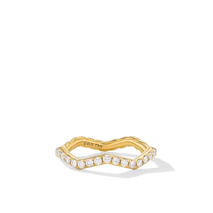 David Yurman Zig Zag Stax Ring in 18K Yellow Gold with Diamonds 2mm Rings