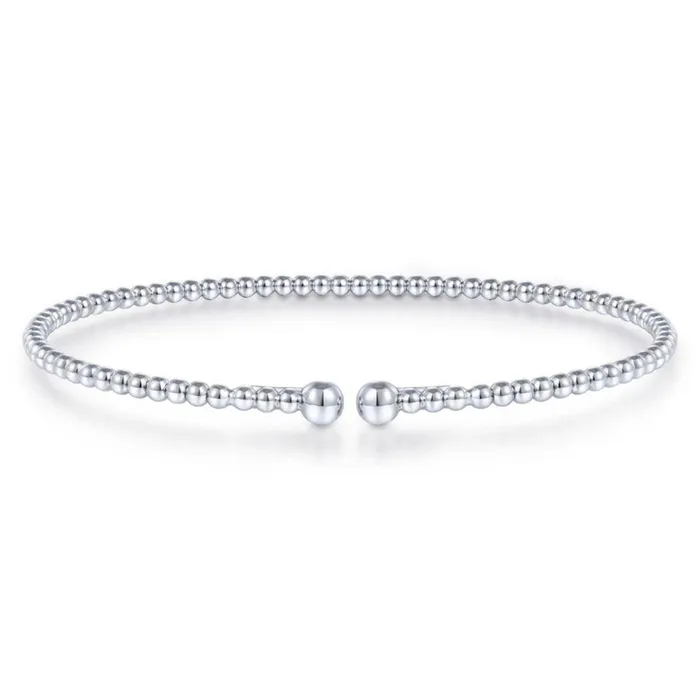 GABRIEL CO Bracelets Split 14K White Gold Beaded Bujukan Bangle