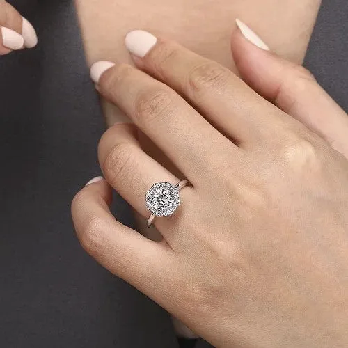 GABRIEL CO Rings Seina 14K White Gold Round Hidden Halo Diamond Engagement Ring Setting Only GABRIEL CO Rings Seina 14K White Gold Round Hidden Halo Diamond Engagement Ring Setting Only