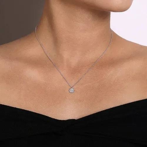 Necklaces 14K White Gold Round Diamond Hexagonal Halo Pendant Necklace GABRIEL CO