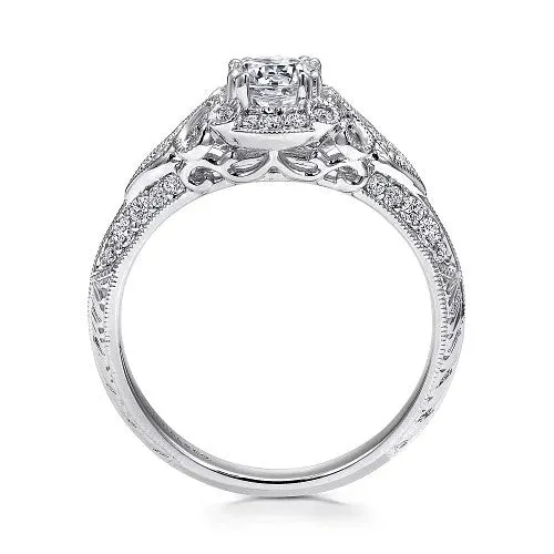 Rings Abel Unique 14K White Gold Vintage Inspired Diamond Halo Engagement Ring Setting Only GABRIEL CO Rings Abel Unique 14K White Gold Vintage Inspired Diamond Halo Engagement Ring Setting Only GABRIEL CO