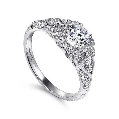 Rings Abel Unique 14K White Gold Vintage Inspired Diamond Halo Engagement Ring Setting Only GABRIEL CO Rings Abel Unique 14K White Gold Vintage Inspired Diamond Halo Engagement Ring Setting Only GABRIEL CO
