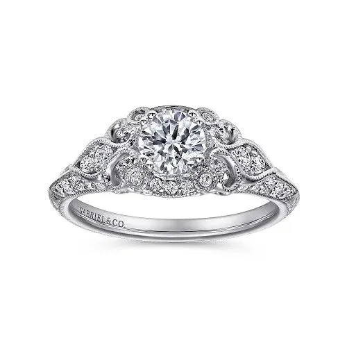 Rings Abel Unique 14K White Gold Vintage Inspired Diamond Halo Engagement Ring Setting Only GABRIEL CO Rings Abel Unique 14K White Gold Vintage Inspired Diamond Halo Engagement Ring Setting Only GABRIEL CO