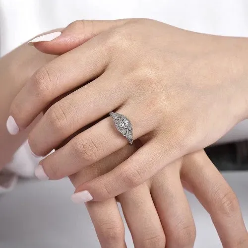 Rings Abel Unique 14K White Gold Vintage Inspired Diamond Halo Engagement Ring Setting Only GABRIEL CO Rings Abel Unique 14K White Gold Vintage Inspired Diamond Halo Engagement Ring Setting Only GABRIEL CO