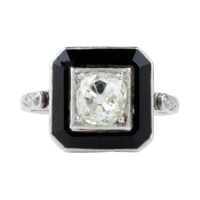 Rings Bell Bird Antiques Art Deco Target Onyx and Diamond Ring