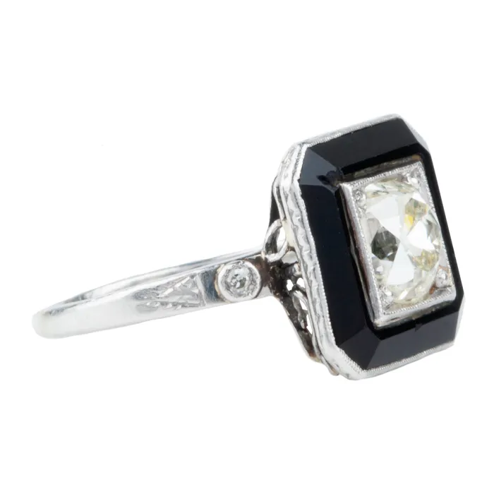 Rings Bell Bird Antiques Art Deco Target Onyx and Diamond Ring