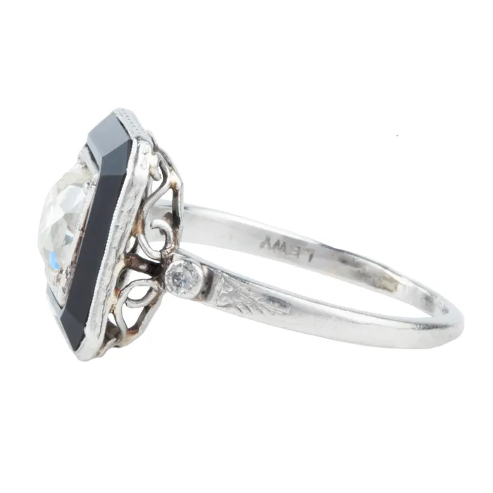 Rings Bell Bird Antiques Art Deco Target Onyx and Diamond Ring