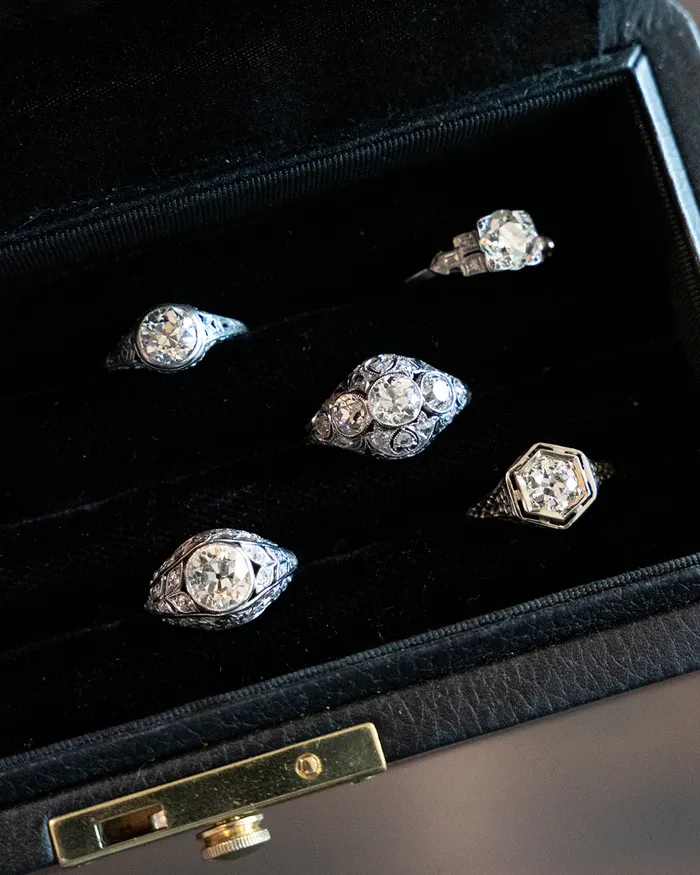 Rings Bell Bird Antiques Edwardian Era Old Mine Cut Diamond Ring