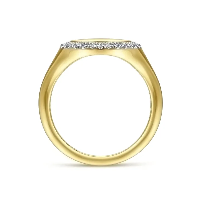Rings GABRIEL CO 14K Yellow Gold Pinky Signet Ring with Diamond Halo
