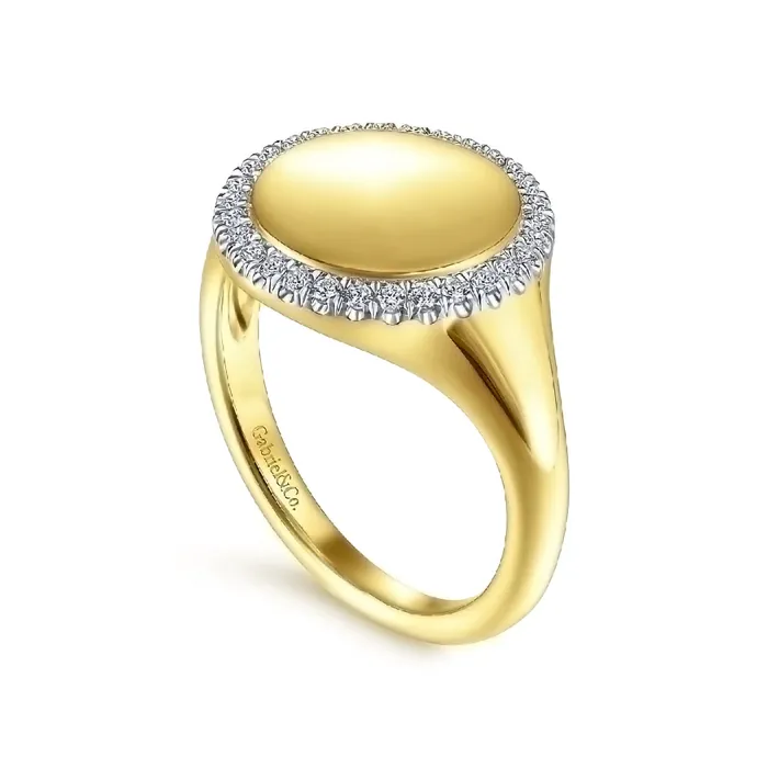Rings GABRIEL CO 14K Yellow Gold Pinky Signet Ring with Diamond Halo