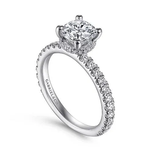 Rings GABRIEL CO Alina 14K White Gold Hidden Halo Round Diamond Engagement Ring Setting Only