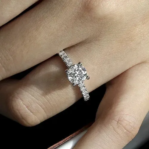 Rings GABRIEL CO Alina 14K White Gold Hidden Halo Round Diamond Engagement Ring Setting Only
