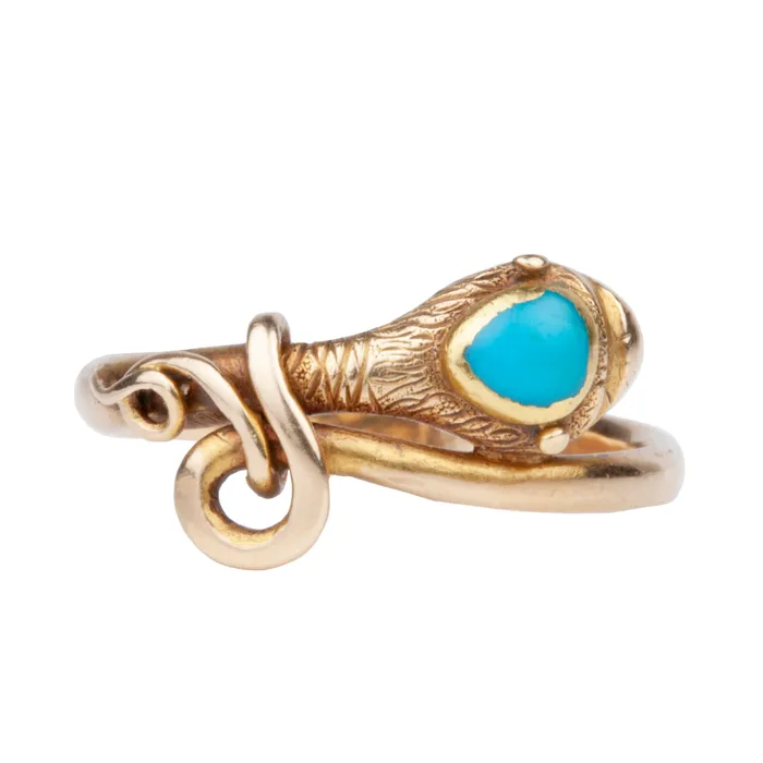 Rings Victorian Turquoise Snake Ring Bell Bird Antiques