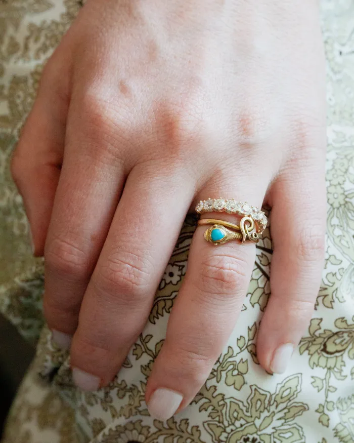 Rings Victorian Turquoise Snake Ring Bell Bird Antiques
