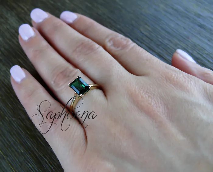 Sapheena Jewelry Rings Lilian 125 Ct Solitaire Emerald Cut Green Emerald Engagement Ring