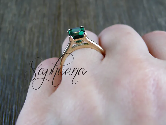 Sapheena Jewelry Rings Lilian 125 Ct Solitaire Emerald Cut Green Emerald Engagement Ring