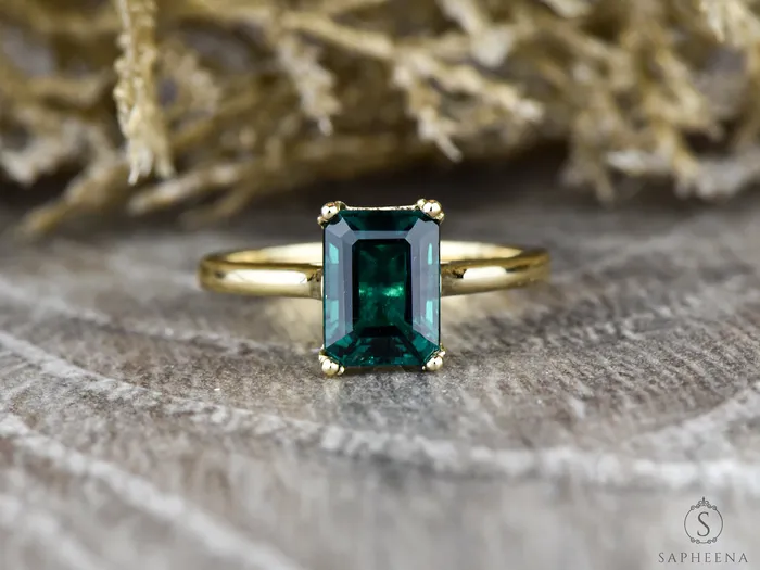 Sapheena Jewelry Rings Lilian 125 Ct Solitaire Emerald Cut Green Emerald Engagement Ring
