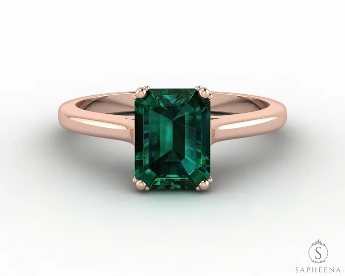 Sapheena Jewelry Rings Lilian 125 Ct Solitaire Emerald Cut Green Emerald Engagement Ring