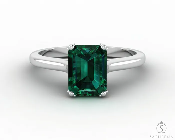 Sapheena Jewelry Rings Lilian 125 Ct Solitaire Emerald Cut Green Emerald Engagement Ring