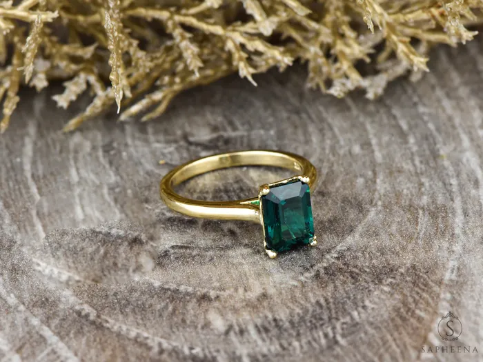 Sapheena Jewelry Rings Lilian 125 Ct Solitaire Emerald Cut Green Emerald Engagement Ring