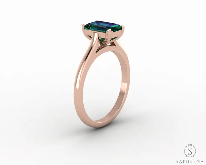 Sapheena Jewelry Rings Lilian 125 Ct Solitaire Emerald Cut Green Emerald Engagement Ring