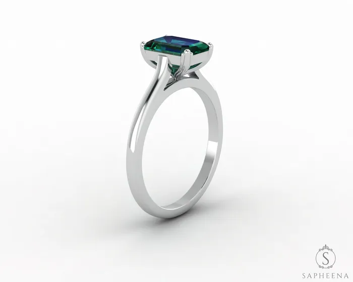 Sapheena Jewelry Rings Lilian 125 Ct Solitaire Emerald Cut Green Emerald Engagement Ring