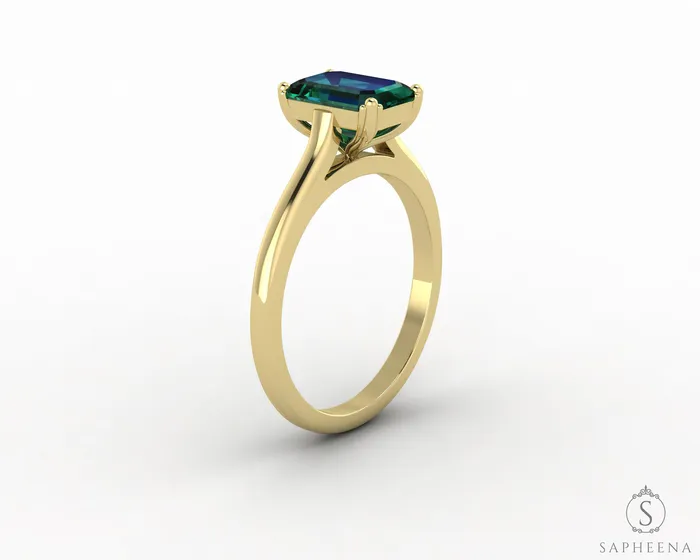 Sapheena Jewelry Rings Lilian 125 Ct Solitaire Emerald Cut Green Emerald Engagement Ring