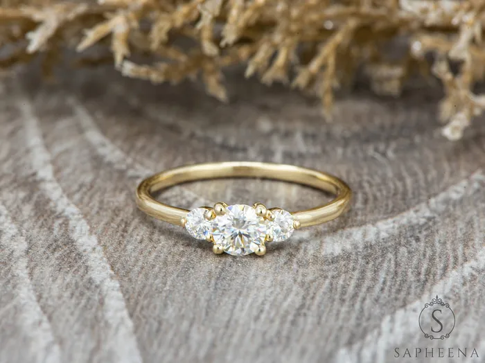 Sapheena Jewelry Rings Orion Three Stone 05 Ct Round Cut Engagement Ring