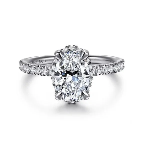 Suede 14K White Gold Oval Hidden Halo Diamond Engagement Ring Setting Only GABRIEL CO Rings Suede 14K White Gold Oval Hidden Halo Diamond Engagement Ring Setting Only GABRIEL CO Rings