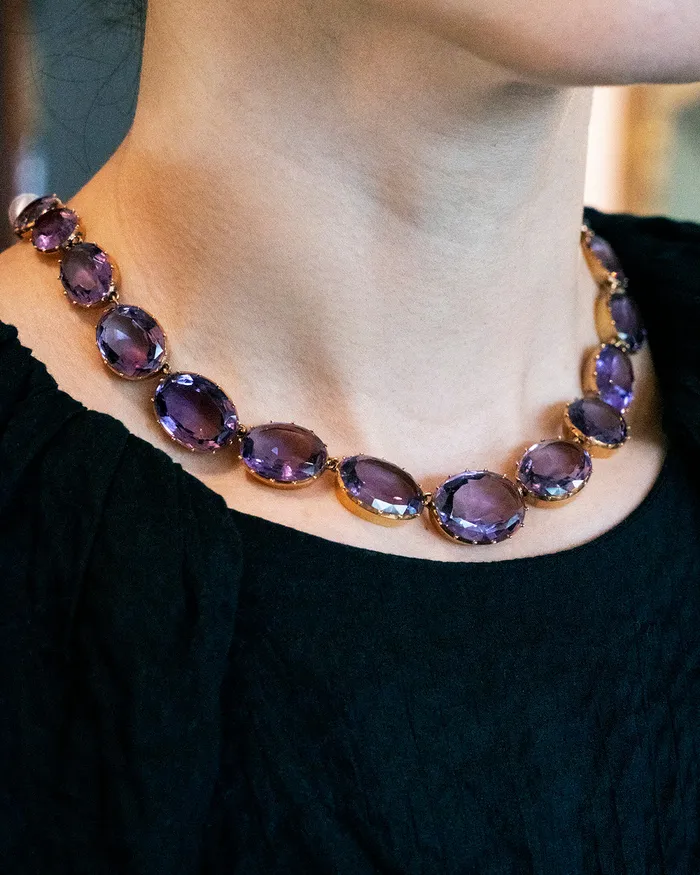 Victorian Era Amethyst Rivire Necklace Bell Bird Antiques Necklaces