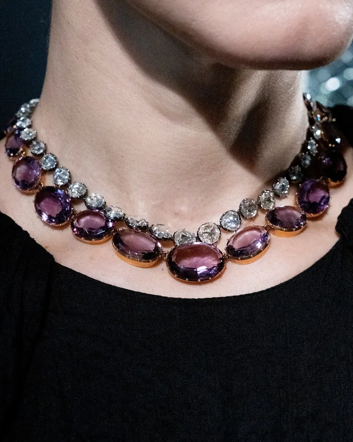 Victorian Era Amethyst Rivire Necklace Bell Bird Antiques Necklaces