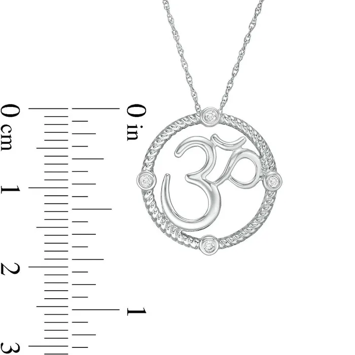005 CT TW Natural Diamond Om Symbol Rope Circle Pendant in Sterling Silver Goldia Necklaces