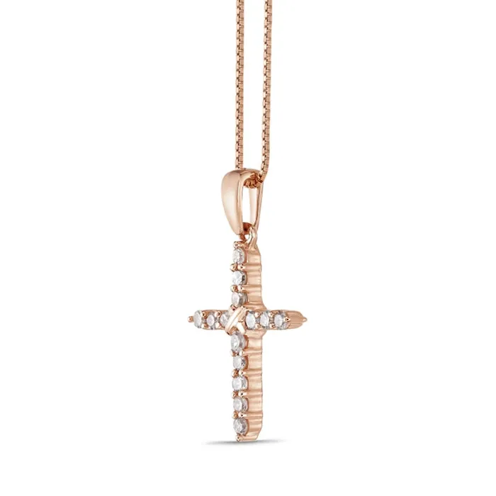 02 CT TW Natural Diamond Cross Pendant in 10K Rose Gold Goldia Necklaces