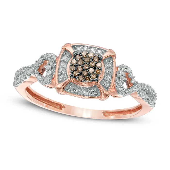 020 CT TW Composite Champagne and White Natural Diamond Frame Promise Ring in Solid 10K Rose Gold Goldia Rings 020 CT TW Composite Champagne and White Natural Diamond Frame Promise Ring in Solid 10K Rose Gold Goldia Rings
