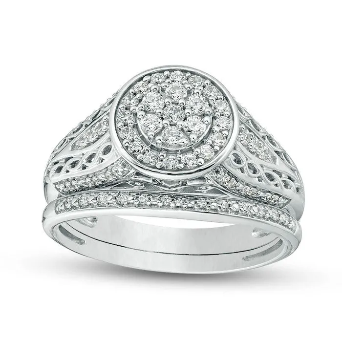 050 CT TW Composite Natural Diamond Double Frame Filigree Bridal Engagement Ring Set in Sterling Silver Goldia Rings 050 CT TW Composite Natural Diamond Double Frame Filigree Bridal Engagement Ring Set in Sterling Silver Goldia Rings