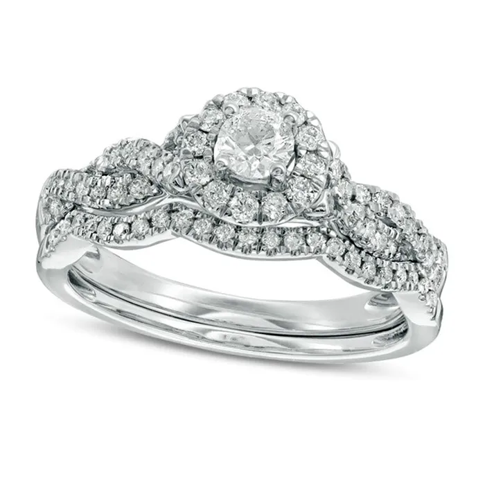 050 CT TW Natural Diamond Frame Twist Bridal Engagement Ring Set in Solid 10K White Gold Goldia Rings 050 CT TW Natural Diamond Frame Twist Bridal Engagement Ring Set in Solid 10K White Gold Goldia Rings