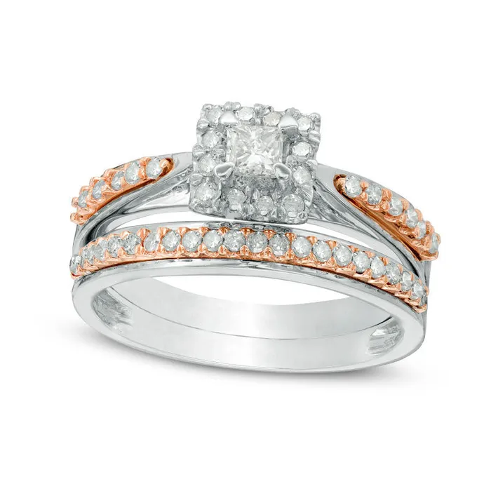 050 CT TW PrincessCut Natural Diamond Frame Bridal Engagement Ring Set in Solid 10K TwoTone Gold Goldia Rings 050 CT TW PrincessCut Natural Diamond Frame Bridal Engagement Ring Set in Solid 10K TwoTone Gold Goldia Rings