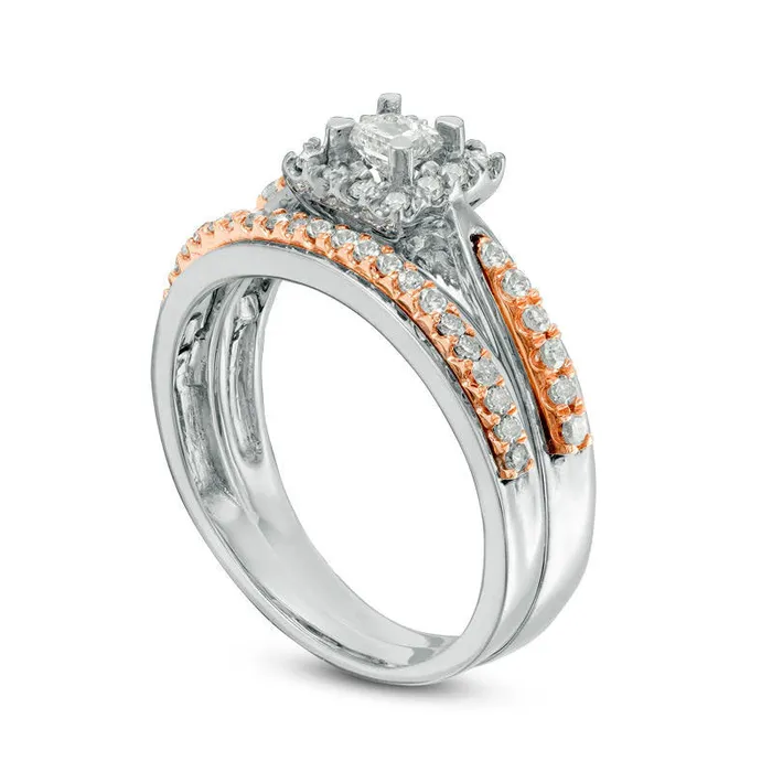 050 CT TW PrincessCut Natural Diamond Frame Bridal Engagement Ring Set in Solid 10K TwoTone Gold Goldia Rings 050 CT TW PrincessCut Natural Diamond Frame Bridal Engagement Ring Set in Solid 10K TwoTone Gold Goldia Rings