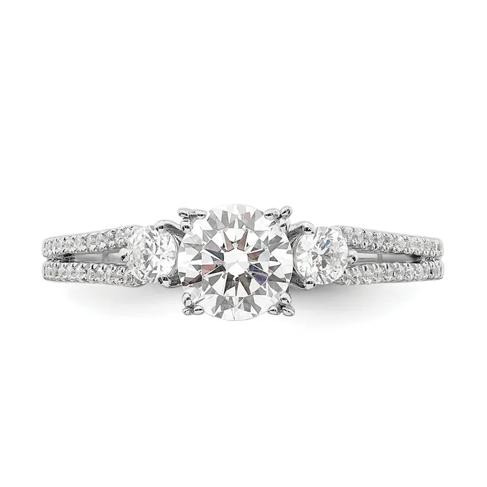075ct CZ Solid Real 14k White Polish 3 Stone 34ct Round Eng Dia Ring Goldia Rings