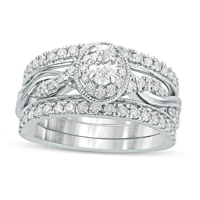 10 CT TW Oval Natural Diamond Frame Twist Shank Antique VintageStyle Bridal Engagement Ring Set in Solid 14K White Gold Goldia Rings 10 CT TW Oval Natural Diamond Frame Twist Shank Antique VintageStyle Bridal Engagement Ring Set in Solid 14K White Gold Goldia Rings