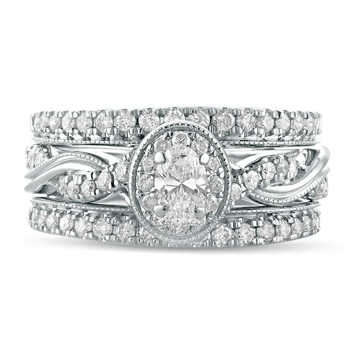 10 CT TW Oval Natural Diamond Frame Twist Shank Antique VintageStyle Bridal Engagement Ring Set in Solid 14K White Gold Goldia Rings 10 CT TW Oval Natural Diamond Frame Twist Shank Antique VintageStyle Bridal Engagement Ring Set in Solid 14K White Gold Goldia Rings