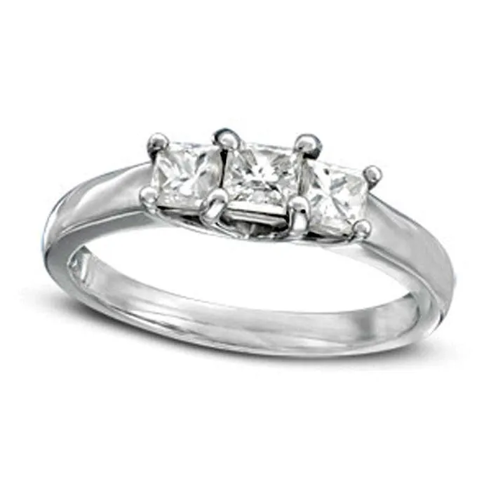 10 CT TW PrincessCut Natural Diamond Three Stone Engagement Ring in Solid 14K White Gold ISI2 Goldia Rings 10 CT TW PrincessCut Natural Diamond Three Stone Engagement Ring in Solid 14K White Gold ISI2 Goldia Rings