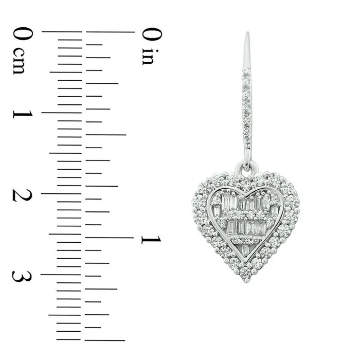1 CT TW Baguette and Round Diamond Heart Drop Earrings in 10K White Gold Goldia Earrings