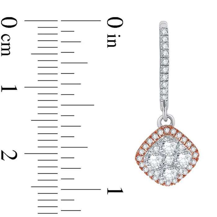 1 CT TW Composite Diamond Tilted Cushion Frame Drop Earrings in 10K TwoTone Gold Goldia Earrings